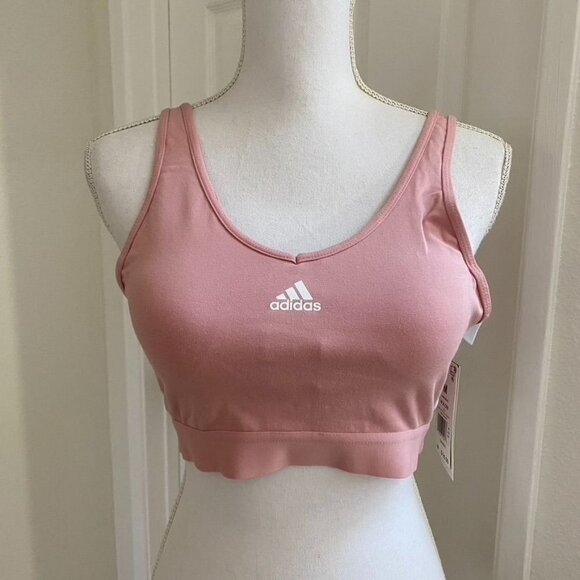ADIDAS ESSENTIALS 3-STRIPES CROP TOP SZ MED Wonder Mauve / White - Picture 9 of 11